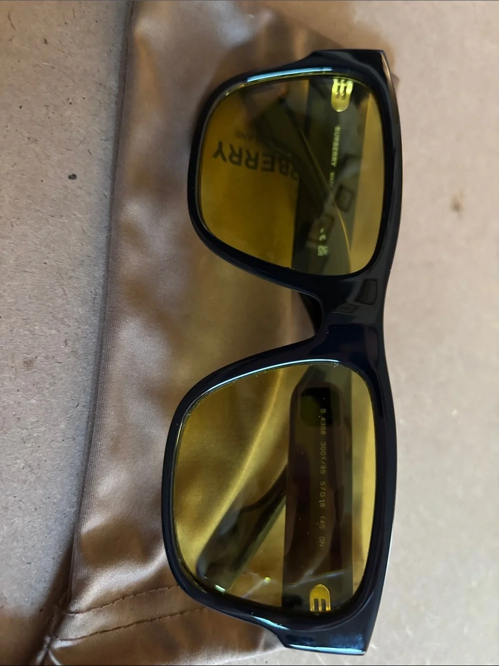 Burberry Black Frame Sunglasses with Yellow Lenses
